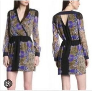 NWOT Walter Baker Purple and Black Long Sleeve Dress with Animal Print